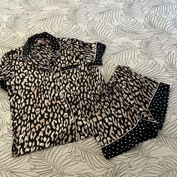 Victoria's Secret Other - Leopard Print Pajama Set with Polka Dot Trim